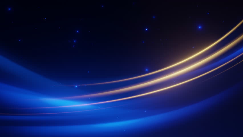 Curved blue and gold light trails sweep across a dark, starry background, creating a futuristic and elegant abstract design.