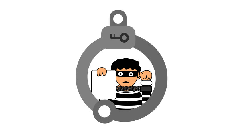 A prisoner in handcuffs cartoon animation. Security breach. Suitable for crime and law video content