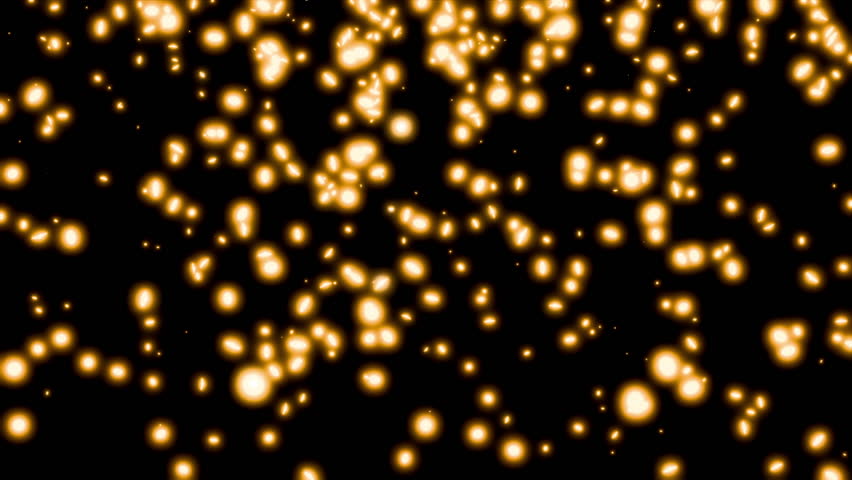 Abstract yellow glowing particles fly in random directions on a black background seamless loop 3d render. Glitter bokeh elements backdrop for award ceremony, greeting card or celebration