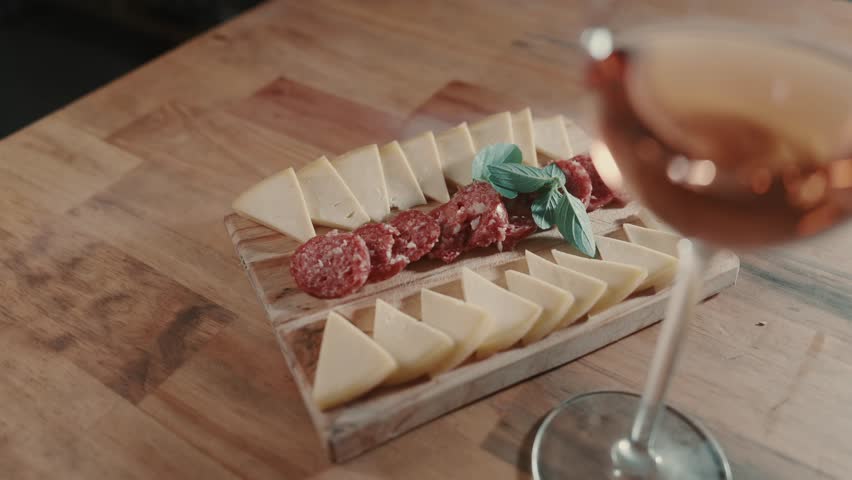 Charcuterie board at wine tasting in a luxury restaurant. Menu. Chef. Gourmet. Argentina.