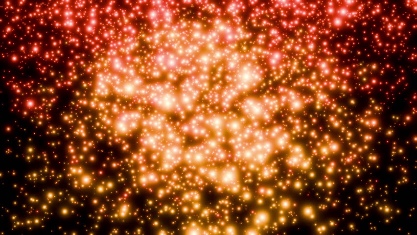 Continuous stream of red and yellow particles endlessly fall and shimmer against a black background 3d render. Glitter bokeh elements backdrop for award ceremony, greeting card or celebration