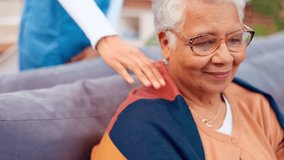 Woman, elderly patient and helping hand with caregiver in nursing home for consultation, wellness and empathy in retirement. Nurse, senior care and touch for support assistance and healing in comfort - Powered by Shutterstock - Get 15% off with code: PIKWIZARD15