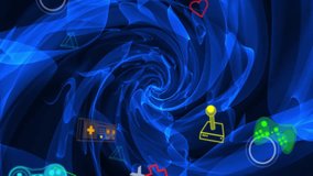 Animation of neon video game icons over neon background. Global video game, digital interface, communication, computing and data processing concept digitally generated video. - Powered by Shutterstock - Get 15% off with code: PIKWIZARD15