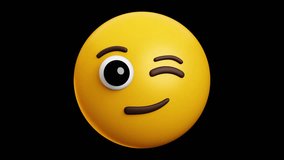 Winking face emoji, 3d emoticon animation, Alpha channel, Transparent video - Powered by Shutterstock - Get 15% off with code: PIKWIZARD15