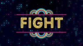 Animation of neon fight text over light spots. Social media and digital interface concept digitally generated video. - Powered by Shutterstock - Get 15% off with code: PIKWIZARD15