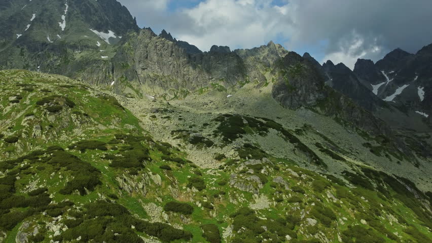 Beautiful summer landscape of High Tatras mountains, aerial view, Slovakia, 4k