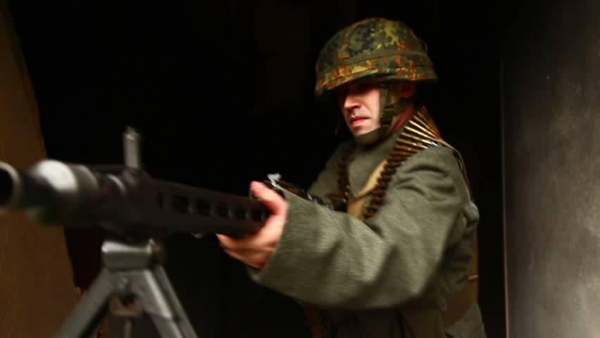 Machine gun soldier in position