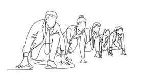 Animated self drawing continuous line draw group of male and female worker gets ready on starting line to do sprint race together. Business running competition concept. Full length one line animation - Powered by Shutterstock - Get 15% off with code: PIKWIZARD15