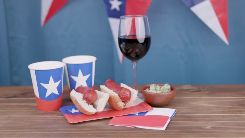 Fiestas Patrias Chile National holidays Olives Pebre Choripan and Wine Glass