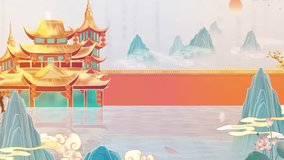 Mysterious landscape China's traditional Oriental Digital Art animation, Chinese retro painting ink misty mountain with flowers, tree, birds, river in fog background. China Japan scenery artwork - Powered by Shutterstock - Get 15% off with code: PIKWIZARD15