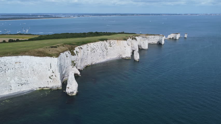 Aerial Establishing Wide Angle View of Old Harry Rock Sea Cliffs