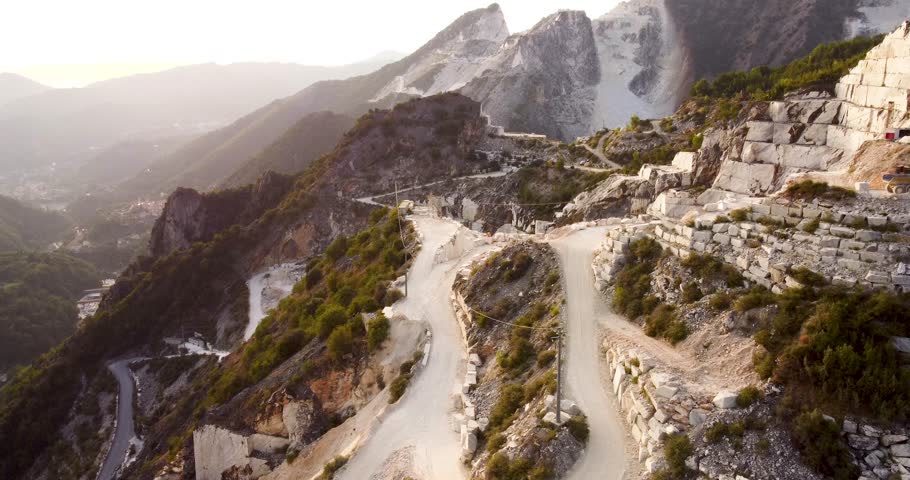 Carrara location in Italy. Marmor mining. evening time