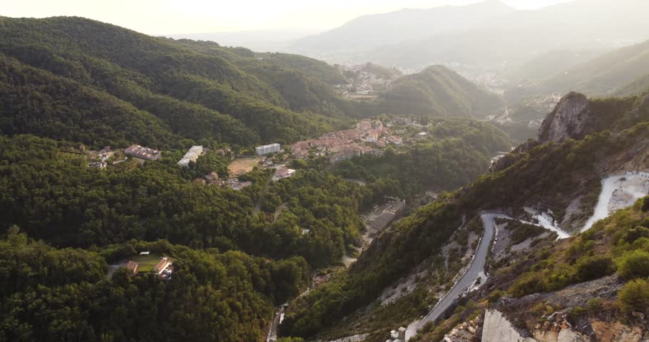 Carrara location in Italy. Marmor mining. evening time