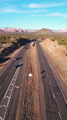 Vertical Drone Shot of Traffic on Arizona 89a State Route Between Sedona and Cottonwood
