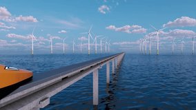 Future. High-speed magnetic levitation train. The train's path passes through the sea among wind power plants. Alternative energy sources. Trend Eco-friendly. 3d rendering. - Powered by Shutterstock - Get 15% off with code: PIKWIZARD15