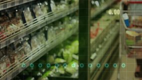 Shopping in store, woman with digital data processing animation over shelves. Retail, technology, e-commerce, consumer, innovation, supermarket - Powered by Shutterstock - Get 15% off with code: PIKWIZARD15