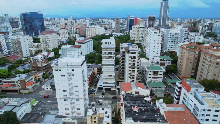 Aerial Orbit of Residential Metropolitan Neighborhood, Santo Domingo