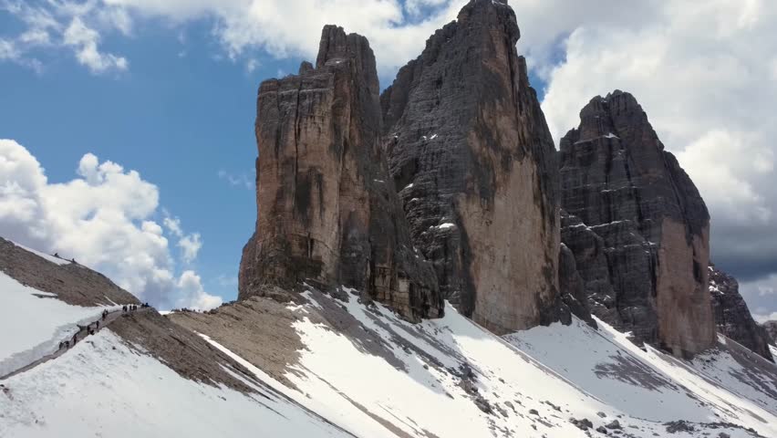 Aerial view of Dolomite mountains, the Alps, Italy