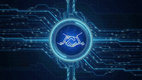 Digital Handshake Symbolizing Business Partnerships and Networking in a Futuristic Blue Circuit Design Environment - Powered by Shutterstock - Get 15% off with code: PIKWIZARD15