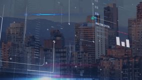 Animation of financial data processing over cityscape. Global business, finances, computing and digital interface concept digitally generated video. - Powered by Shutterstock - Get 15% off with code: PIKWIZARD15