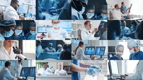 Collection of images featuring medical professionals and scientist in lab and surgery, highlighting teamwork, innovation, and advanced healthcare technology. - Powered by Shutterstock - Get 15% off with code: PIKWIZARD15