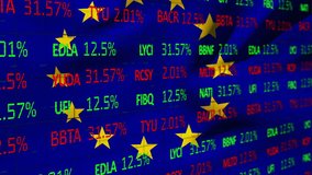 Animation of financial data processing over map of eu. Global business, finances, patriotism and digital interface concept digitally generated video. - Powered by Shutterstock - Get 15% off with code: PIKWIZARD15