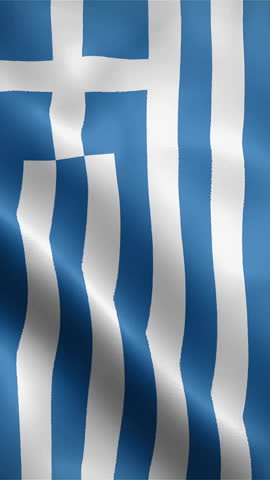 Greece flag waving animation, vertical flag, seamless loop animated, official colors (portrait).