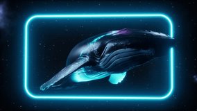 A Whales In Space With Nebula Stars And Neon Frame. Loop Video - Powered by Shutterstock - Get 15% off with code: PIKWIZARD15