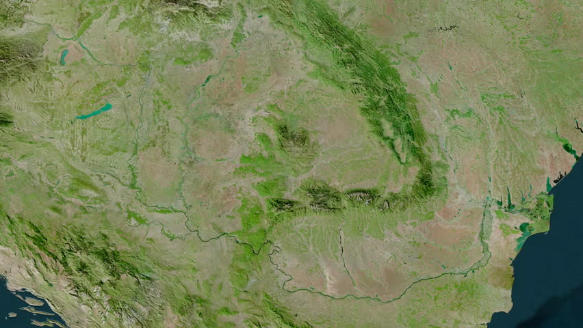 Romania map - drive. Border. Satellite.