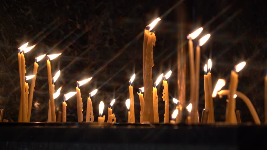 Light Candles In The Orthodox Church. Thessaloniki City, Greece.