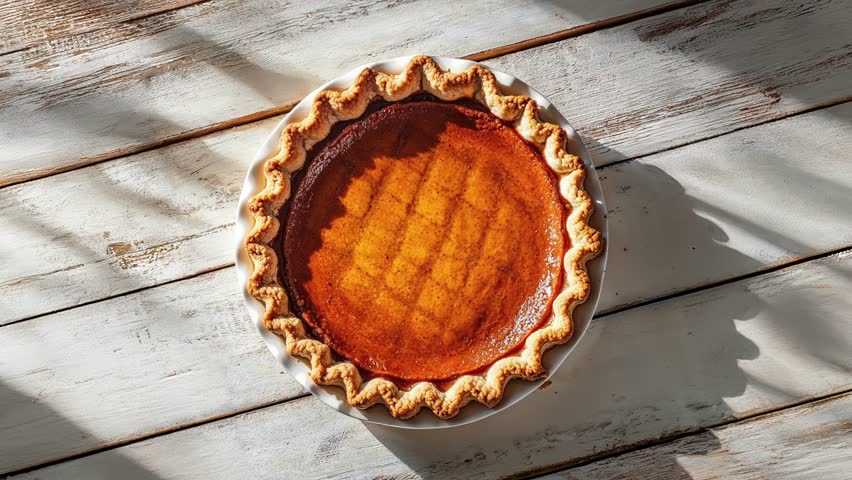 Traditional Homemade Pumpkin Pie on Rustic Wooden Table