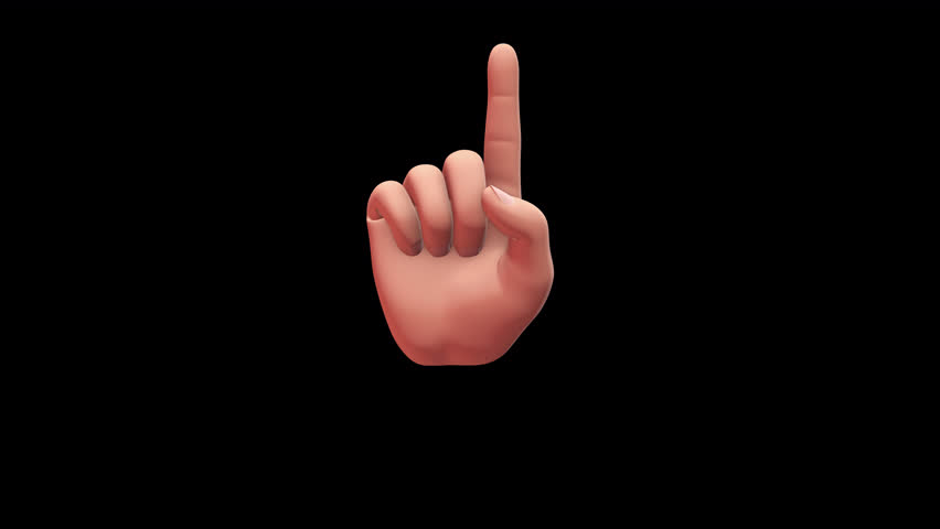 One hand's finger appears on screen and out of frame on alpha channel background.