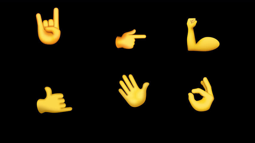 Hands Emoji Pack. Elements on a Transparent Background. 6 Smileys and Emotions in 4K Resolution with Seamless Loop