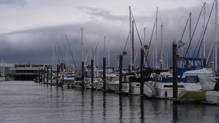 Everett Washington harbor in September 2024 on a cloudy day
