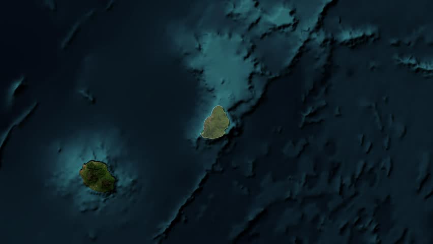 Zoom from Earth to Mauritius. (Highlighted) World map animation with highlighted borders of countries.