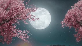 Cherry blossoms and full moon, Japanese night scene, night sky - Powered by Shutterstock - Get 15% off with code: PIKWIZARD15