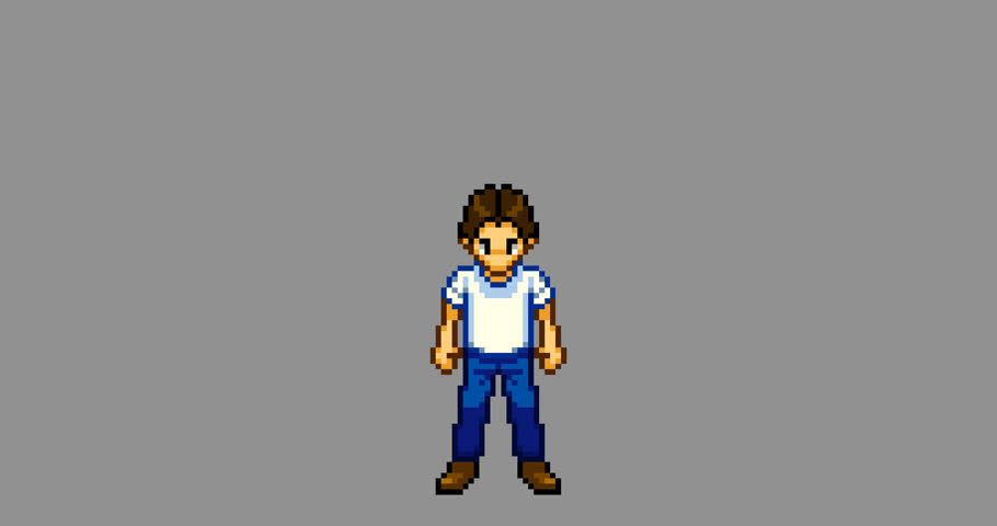 This is a man wearing a T-shirt with a big cross.
This is a work of pixel art.
The background is transparent.