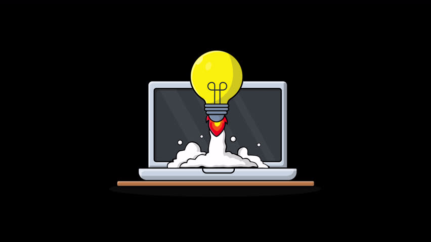 Animated Laptop with Bulb. Business Idea Launch Concept Video - Transparent