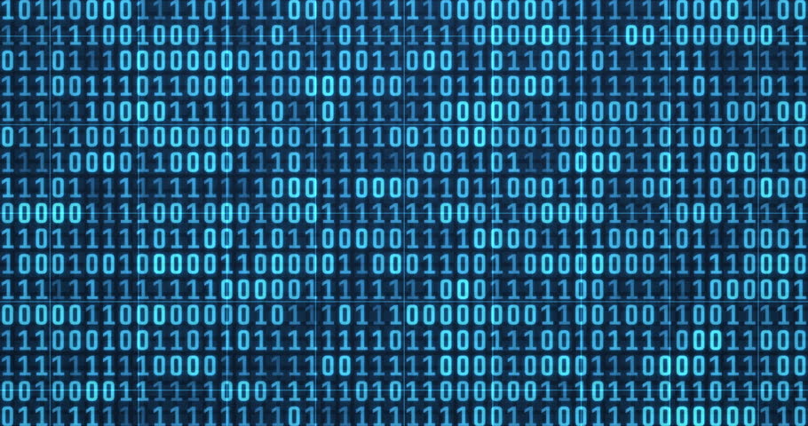 Binary, code and computer language with data for cyber message, virtual technology or software encryption. Futuristic, symbol and AI interface of programming pattern, blue or digital algorithm