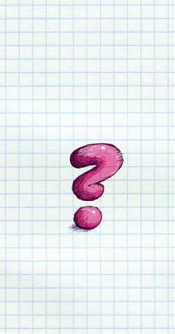 Animated question mark on vertical exercise book grid. Sign created of falling ball. Liquid pink question mark 9:16 video. From a jumping ball to sign for brainstorming, idea, question, business, educ