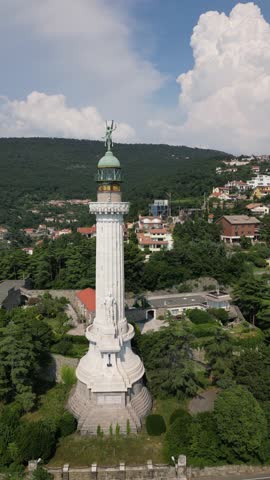 4k Drone video of Trieste city of Italy showing victory light house and aerial view of whole cite