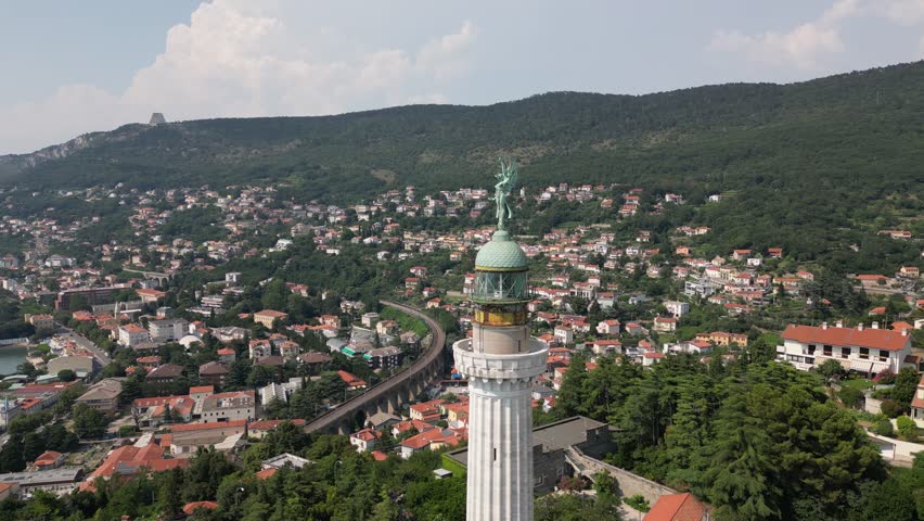 4k Drone video of Trieste city of Italy showing victory light house and aerial view of whole cite