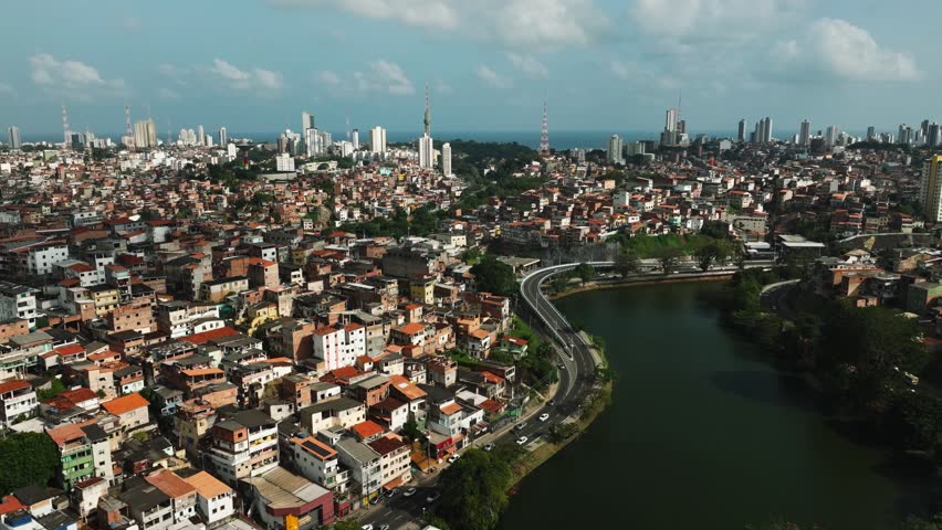 Aerial view of Salvador Bahia Brazil. Salvador is a Brazilian municipality and capital city of state of Bahia. Situated in Zona da Mata in Northeast Region of Brazil. Tropical travel destination.