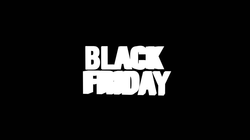 Black Friday text animation isolated on clean white background with chroma key and alpha channel to remove or replace background