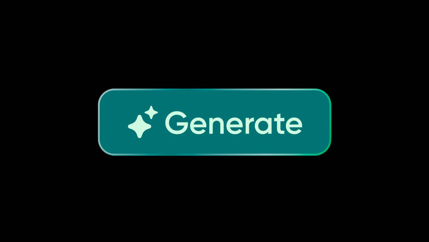 Generate AI button animation. LLM artificial intelligence motion. Machine learning generation process. Click to generate text and image prompt. Chat brain assistant. 4K Alpha Matte. Mov Video Overlay