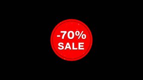 Red sale sticker -70% animation with snow falling. Discount label sale -70% animated tag for marketing used for winter sale. Graphics on alpha channel. - Powered by Shutterstock - Get 15% off with code: PIKWIZARD15