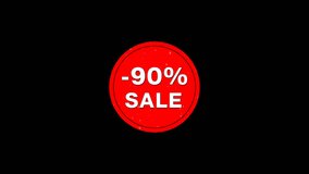 Red sale sticker -90% animation with snow falling. Discount label sale -90% animated tag for marketing used for winter sale. Graphics on alpha channel. - Powered by Shutterstock - Get 15% off with code: PIKWIZARD15