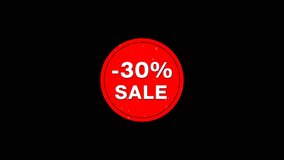 Red sale sticker -30% animation with snow falling. Discount label sale -30% animated tag for marketing used for winter sale. Graphics on alpha channel. - Powered by Shutterstock - Get 15% off with code: PIKWIZARD15