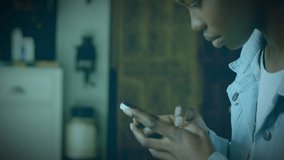 Animation of level up text over african american woman using smartphone. Global video game, finance, business, connections, computing and data processing concept digitally generated video. - Powered by Shutterstock - Get 15% off with code: PIKWIZARD15