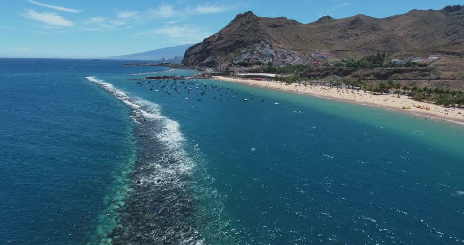Playa de Las Teresitas Beach, Tenerife Spain Aerial
